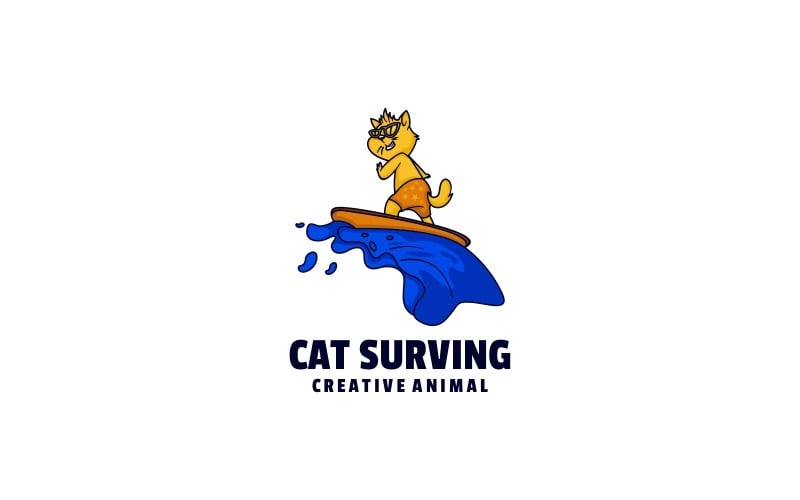 Cat Surfing Cartoon Logo Style Logo Template