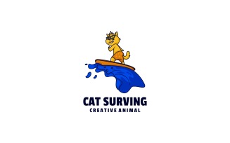 Cat Surfing Cartoon Logo Style