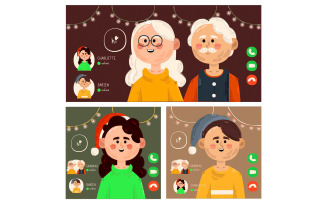 Christmas Family Video Call Illustration