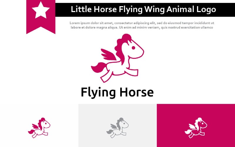 Cute Little Horse Flying Wing Simple Animal Logo Logo Template