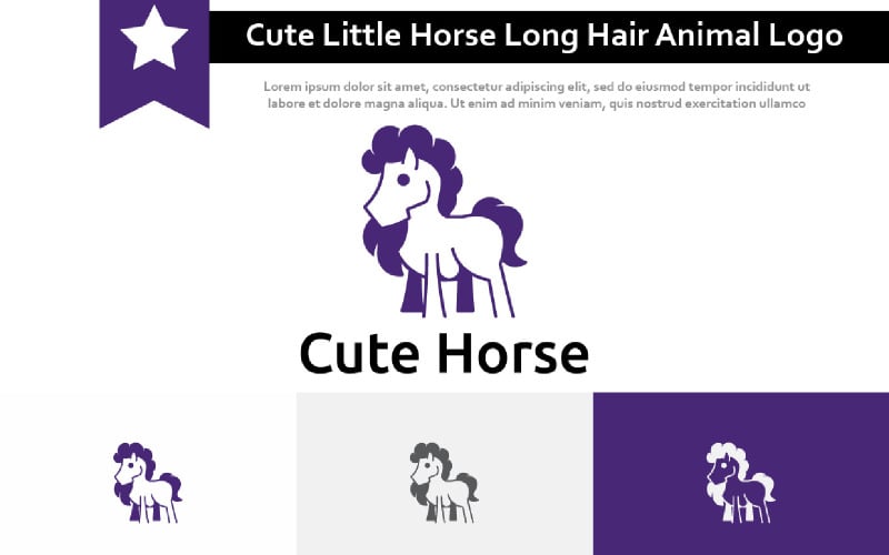 Cute Little Horse Long Hair Simple Animal Logo Logo Template