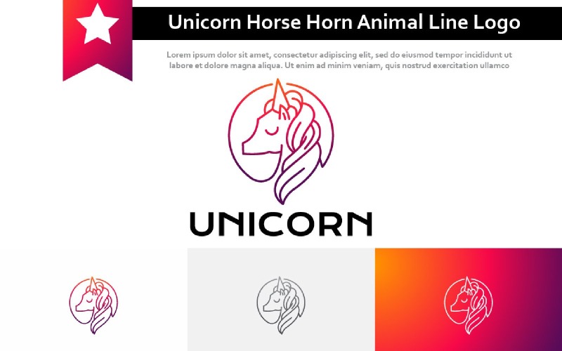 Cute Unicorn Horse Horn Head Animal Line Logo Logo Template