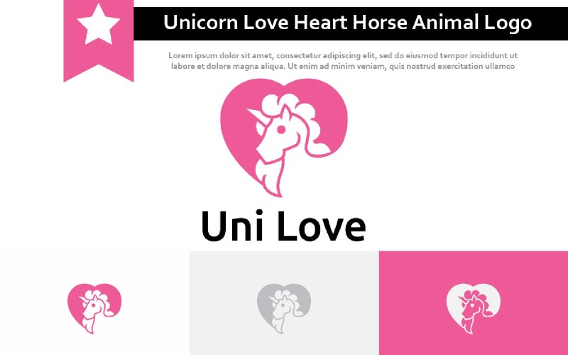 Cute Unicorn Love Heart Horse Horn Animal Logo Logo Template