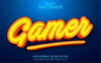 Gamer - Yellow Cartoon Style, Editable Text Effect, Font Style, Graphics Illustration
