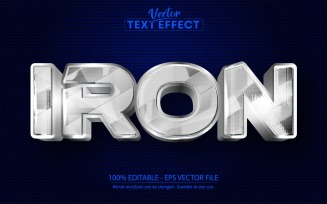 Iron - Metallic Silver Style, Editable Text Effect, Font Style, Graphics Illustration