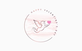 Valentines Day Round Logo With Cupid