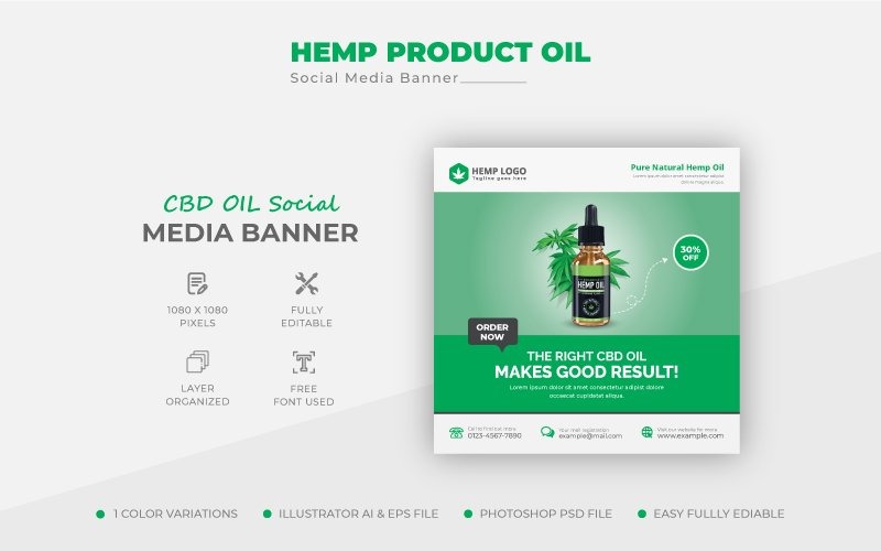 Cannabis CBD Oil Hemp Product Sale Promotion Social Media Post Or Web Banner Template Corporate Identity