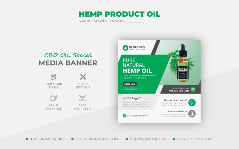 Clean Hemp CBD Oil Product Social Media Post Design Banner Corporate Identity