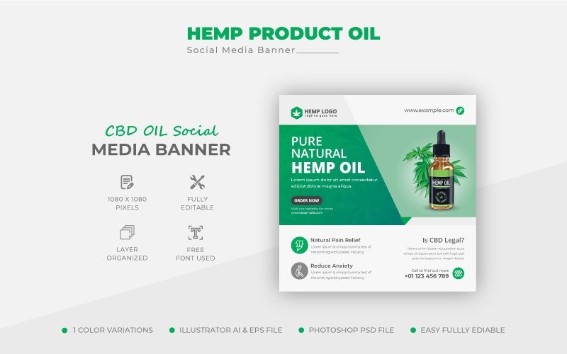 Clean Hemp Product Cannabis CBD Oil Promotional Square Flyer Banner Or social media post Template Corporate Identity