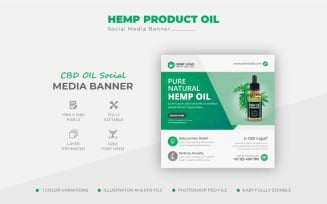 Clean Hemp Product Cannabis CBD Oil Promotional Square Flyer Banner Or social media post Template