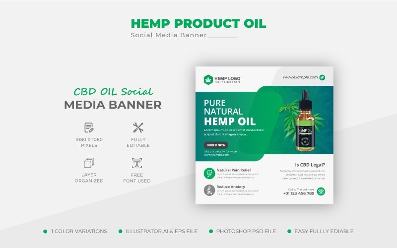 Green Hemp Product CBD Oil Social Media Post Design Banner Template Corporate Identity