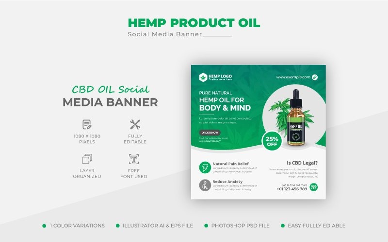 Hemp Cannabis CBD Oil Hemp Product Sale Promotion Social Media Post Banner Corporate Identity