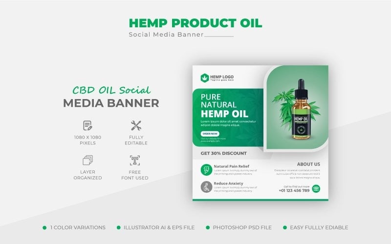 Hemp CBD Oil Promotional Social Media Instagram Post And Web Banner Design Corporate Identity