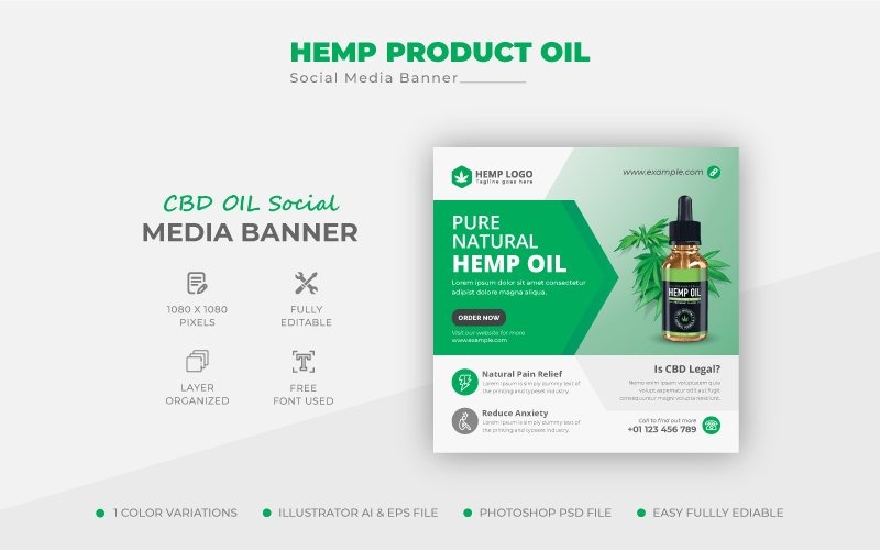 Hemp Product CBD Oil Social Media Post Banner Template Corporate Identity