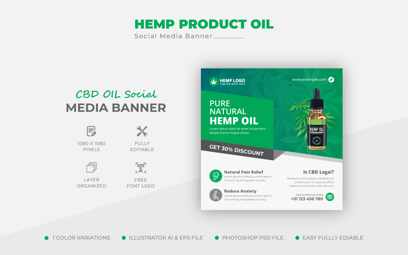Modern Hemp Product CBD Oil Social Media Post Banner Template Corporate Identity