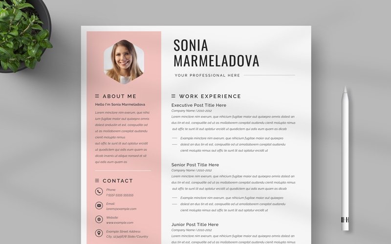 Pink Accent Resume Template