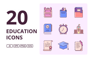 Education Icons Thin Outline And Color Style