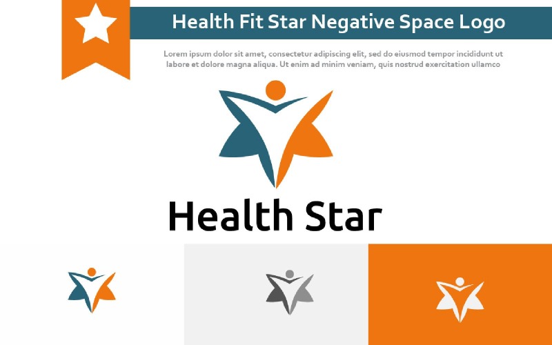 Health Fit Star Negative Space Abstract People Logo Logo Template