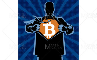 Bitcoin Superhero under Cover Vector Illustration
