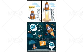 Bitcoin to the Moon Vector Illustration