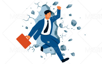 Businessman Crushing Wall Vector Illustration