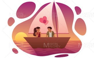 Love Boat on White Vector Illustration