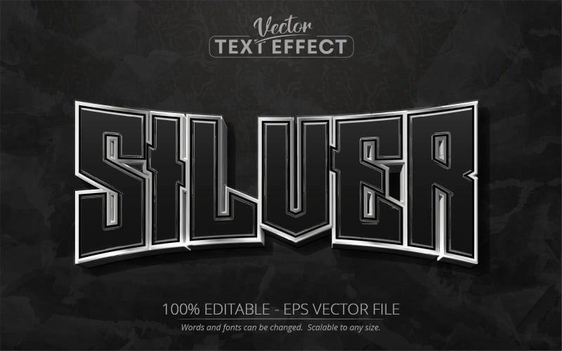 Silver - Metallic And Chrome Style, Editable Text Effect, Font Style, Graphics Illustration