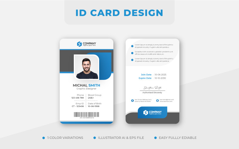 Blue Minimalist Identity Card Design Template Corporate Identity