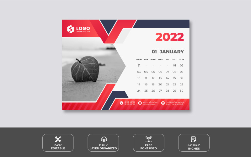 Clean 2022 Desk Calendar Design Planner