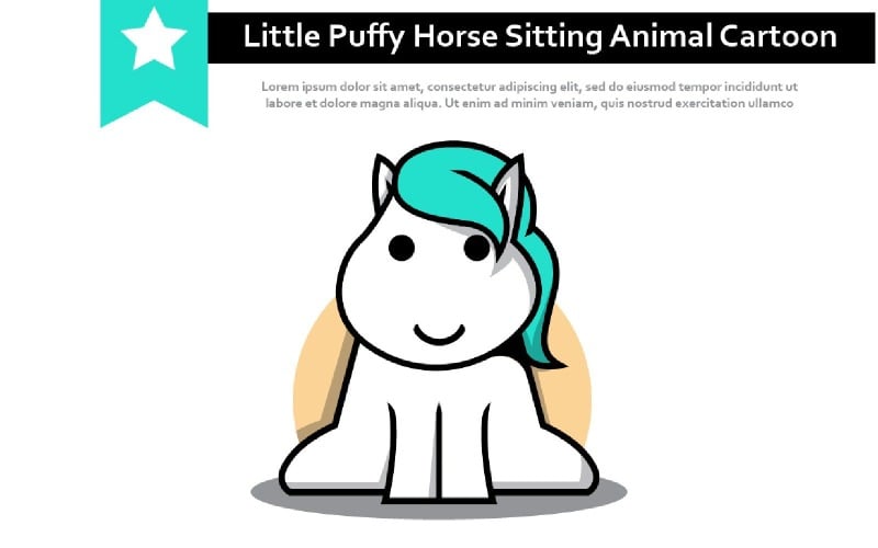 Cute Little Puffy Horse Sitting Simple Animal Cartoon Illustration