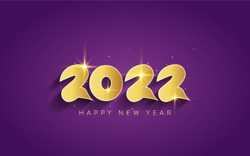 Elegant Greeting Happy New Year 2022 With Gold Color - Banner Design Vector Graphic