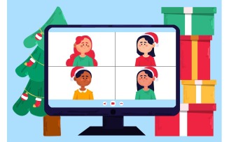 Christmas Family Video Call Concept Illustration