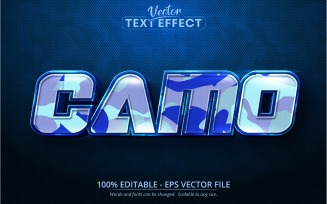 Camo - Blue Camouflage Style, Editable Text Effect, Font Style, Graphics Illustration