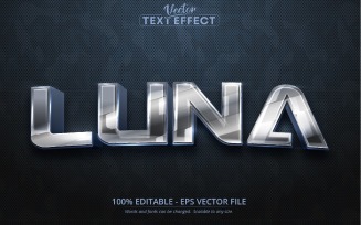 Luna - Shiny Silver Style, Editable Text Effect, Font Style, Graphics Illustration