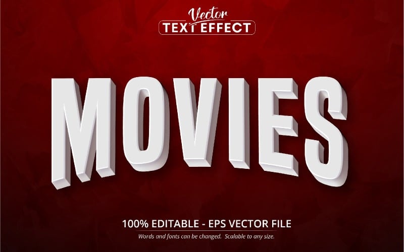 Movie - White Color Cartoon Style, Editable Text Effect, Font Style, Graphics Illustration