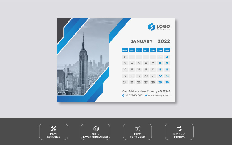 Abstract 2022 Desk Calendar Design Template Planner