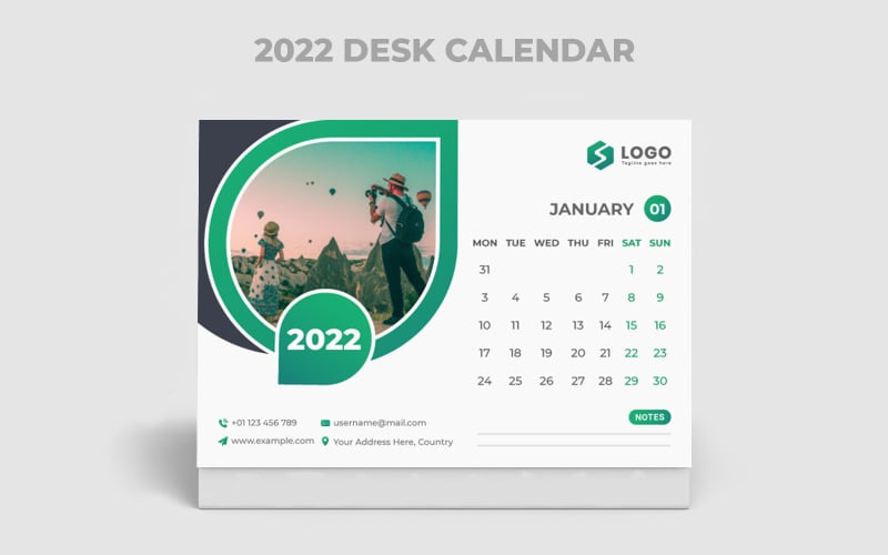 Clean 2022 Desk Calendar Design Template Planner