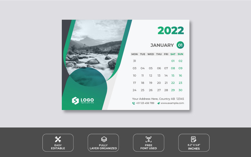 Clean Abstract Desk Calendar 2022 Design Template Planner