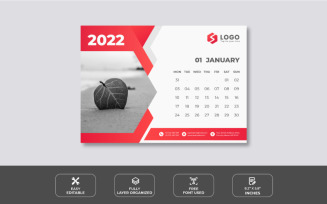 Clean Red 2022 Desk Calendar Design Template