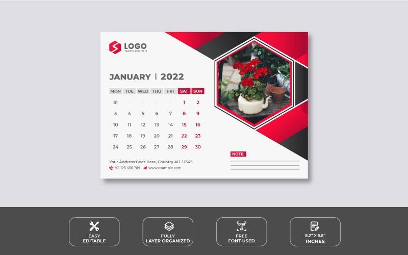 2022 Desk Calendar Design Template Planner