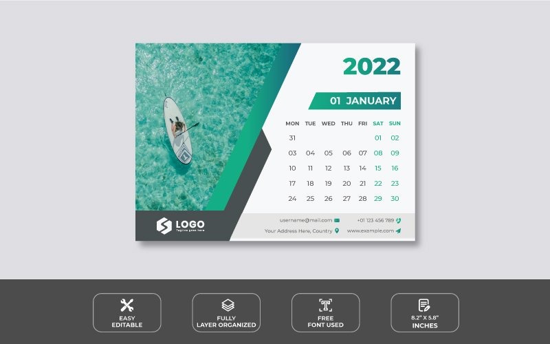 Green 2021 Desk Calendar Design Template Planner