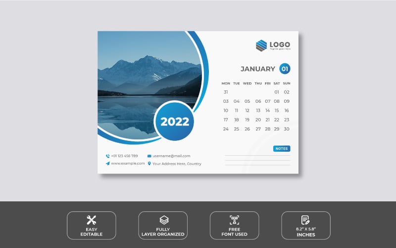 Modern 2022 Desk Calendar Design Template Planner