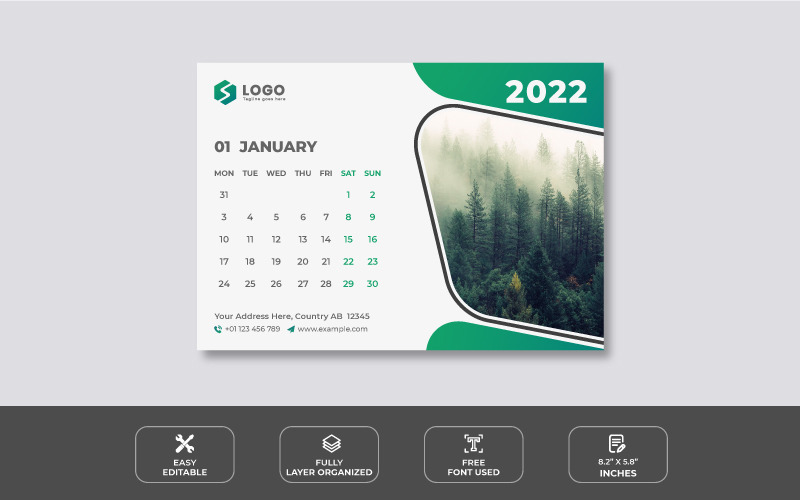 Modern Abstract 2022 Desk Calendar Design Template Planner