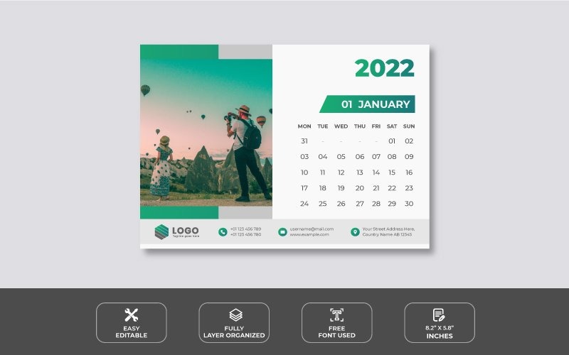 2022 Modern Desk Calendar Design Template Planner
