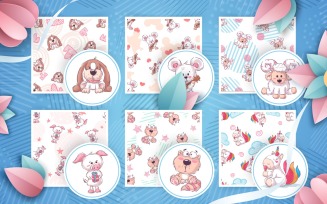 Set Cartoon Character Animal And Pattern, Graphics Pattern