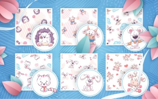 Set Cute Animals - Seamless Pattern, Graphics Pattern