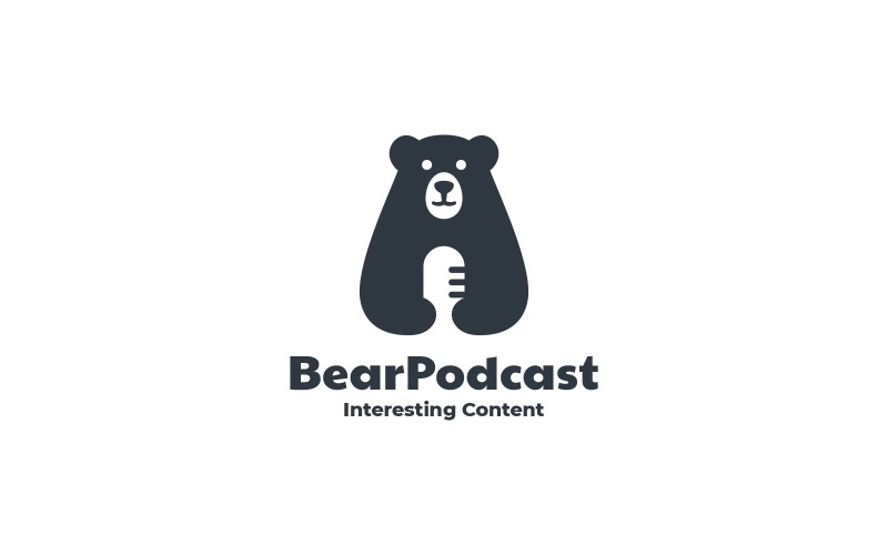 Bear Podcast Silhouette Logo Logo Template