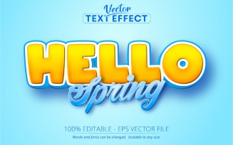 Hello Spring - Editable Text Effect, Cartoon Font Style, Graphics Illustration