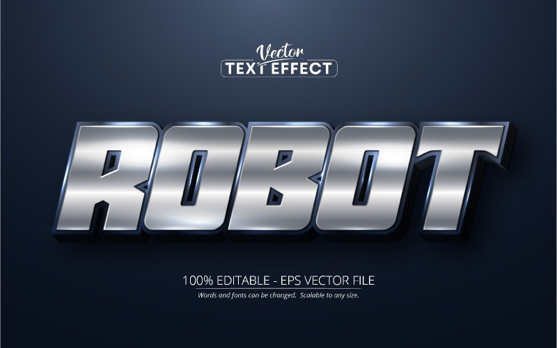 Robot - Shiny Silver Style Editable Text Effect, Font Style, Graphics Illustration