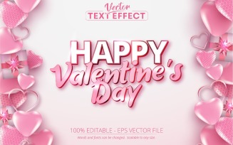 Happy Valentine's Day - Editable Text Effect, Shiny Pink And Gold Font Style, Graphics Illustration